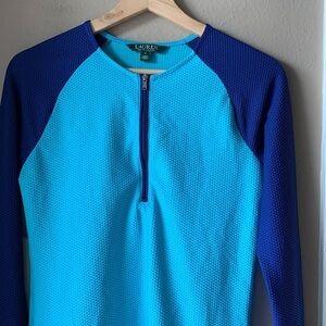 RALPH LAUREN Blue Long Sleeve Textured Half Zip Rash Guard